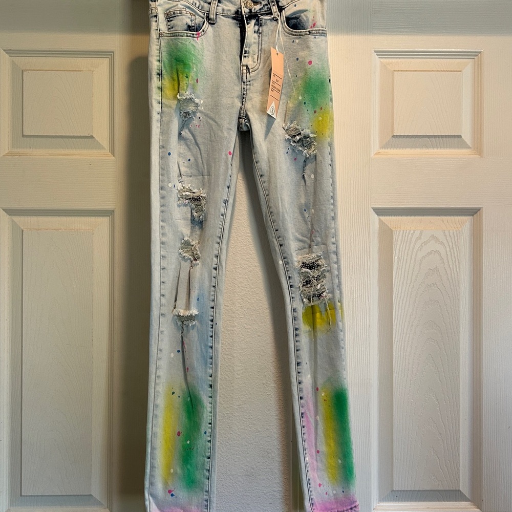 NWT 3/4 Blue Topic Skinny Distressed Jeans Stretch